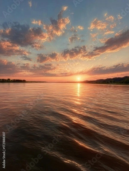 Obraz Glorious Sunset Over Tranquil Mississippi River Water