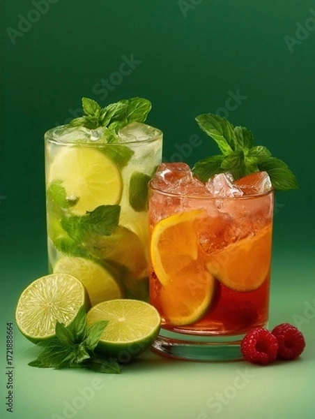 Obraz Two Refreshing Summer Cocktails With Citrus Fruit