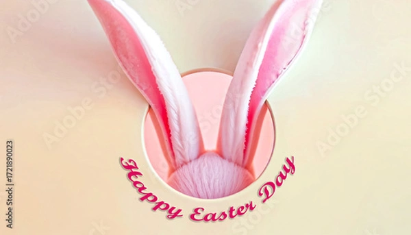 Fototapeta Happy Easter Egg poster, background with bunny ears , banner or invitation template layout