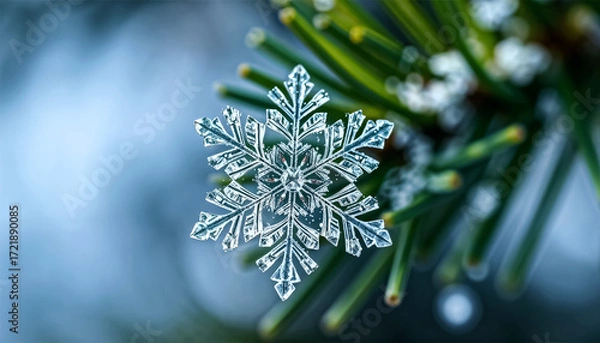 Fototapeta snowflake, little snowflake on the snow, Snowflake in block of ice, close-up