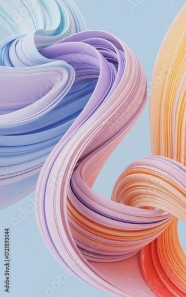 Fototapeta Abstract colorful gradient wavy ribbons, flowing soft pastel lines, dynamic motion, vibrant bright stripes background