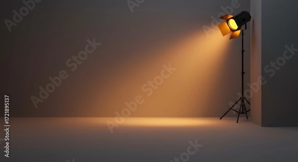 Fototapeta Professional Spotlight Illuminating a Studio Corner with Warm Light