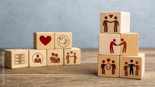 Fototapeta wooden tower of blocks each engraved with a welln