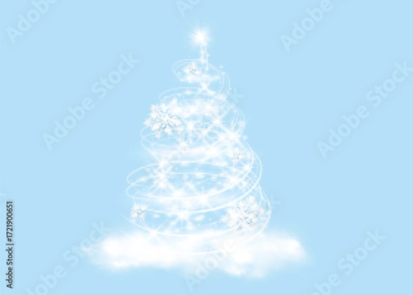 Fototapeta Christmas tree from glitter elements and stars. New Year, Christmas background. Vector