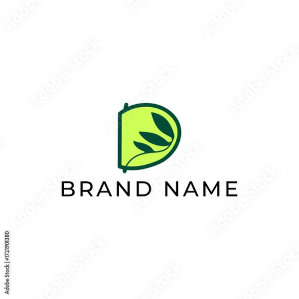 Fototapeta ILLUSTRATION LETTER D U WITH LEAF GEOMETRIC LOGO ICON GREEN PASTEL COLOR TEMPLATE SIMPLE MINIMALIST DESIGN ELEMENT SIMPLE VECTOR GOOD FOR APPS, BRAND 