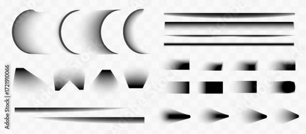 Fototapeta Square and rectangle box shadow effects. Realistic overlay and transparent shadows vector set, shades falling from objects on floor with soft black edges and dark corners, transparent background