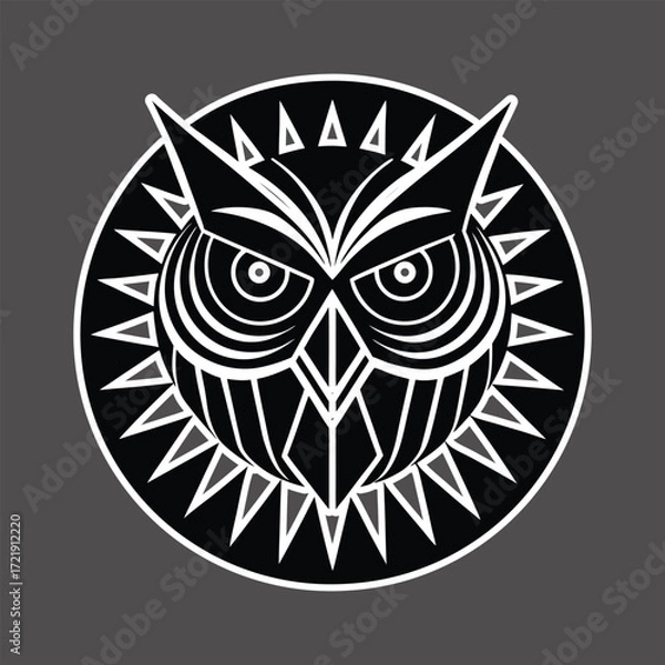 Fototapeta Geometric owl face emblem with triangle pattern sticker