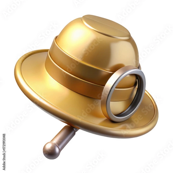 Fototapeta 3d golden safari hat with magnifying glass isolated on transparent background