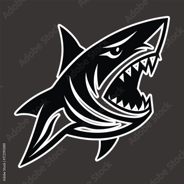 Fototapeta Tribal shark with open mouth sharp teeth dark outline sticker