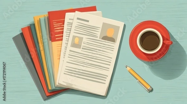 Fototapeta Recruitment process hiring interviews at office desk with resumes hr notes and coffee for effective talent selection