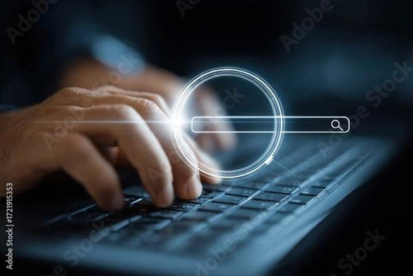 Fototapeta Man's hands are using a computer keyboard to Searching for information. 