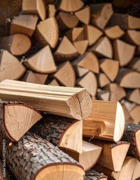 Obraz Stacked firewood, close-up (2)