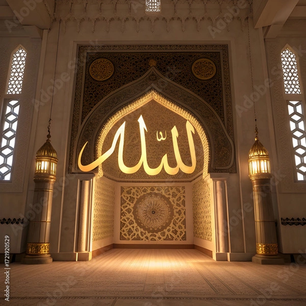 Fototapeta golden calligraphy allah inside mosque mihrab gl