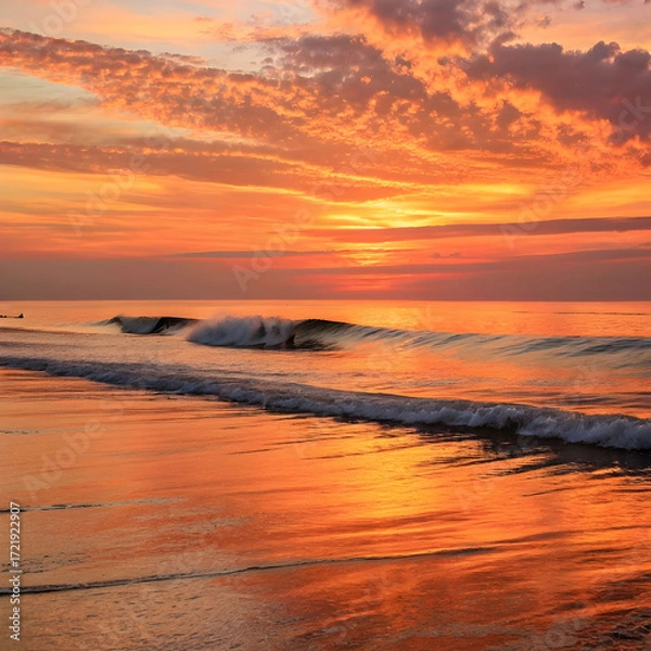 Fototapeta golden sunset reflecting on calm ocean wave