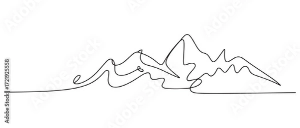 Fototapeta One continuous line drawing of mountain range landscape, Mountains. one line Icon drawing with white background