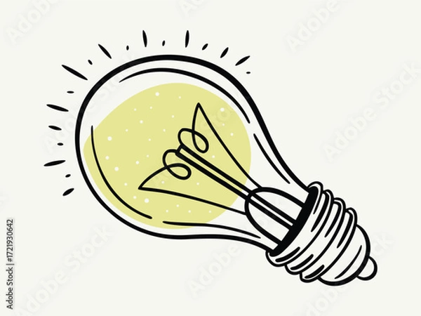 Fototapeta Doodle of a glowing light bulb with radiating lines, symbolizing an idea