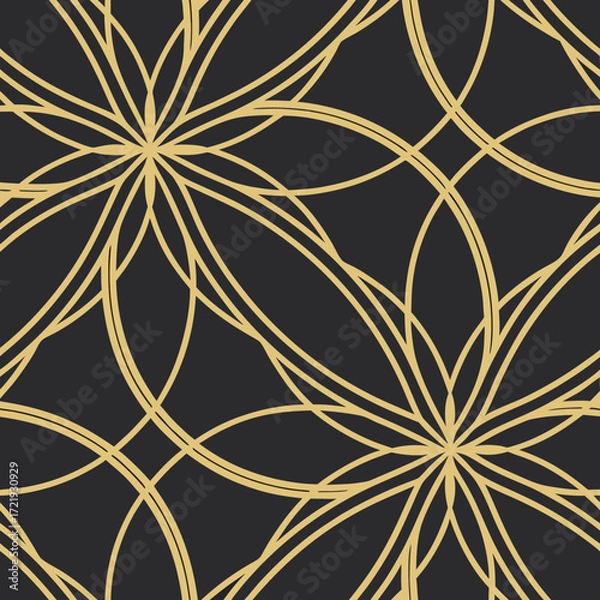 Fototapeta Seamless art deco pattern with gold lines on a dark gray background
