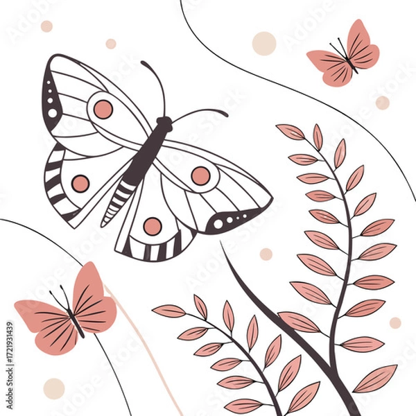 Fototapeta Butterfly and leaves pattern