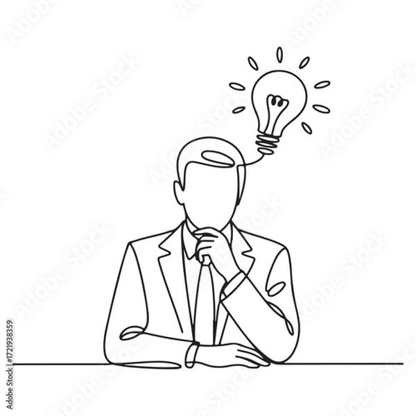 Obraz Businessman Idea Lightbulb Continuous Line Art Vector | Creativity, Innovation, Entrepreneur Concept