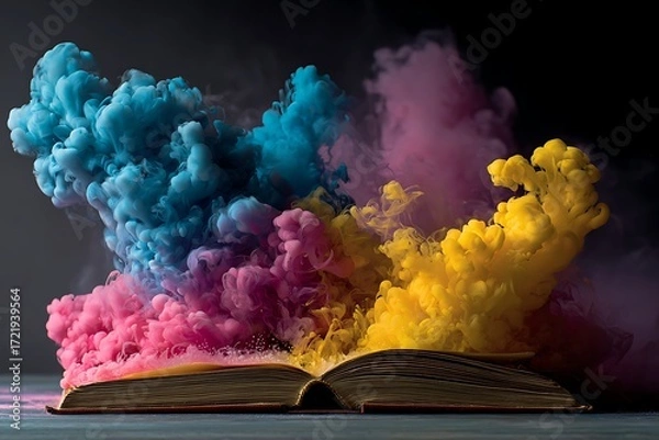 Obraz Open book releasing vibrant clouds of colorful powder creating a magical explosion of imagination and creativity