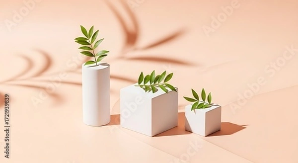 Fototapeta Minimalist Botanical Arrangement with Geometric Forms