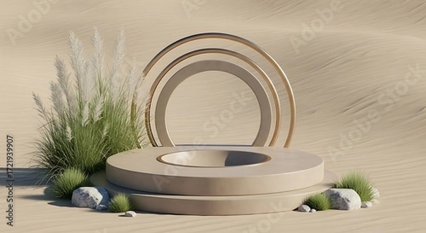 Fototapeta Desert Podium Display with Natural Elements for Product Presentation