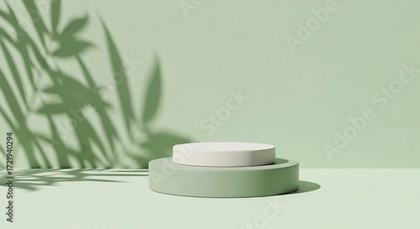 Fototapeta Minimalist Product Display Stage Background with Leaf Shadows