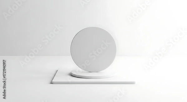 Fototapeta Minimalist White Product Display Stand Circle and Square Geometry