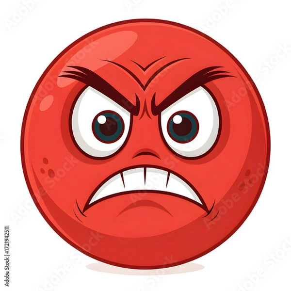Fototapeta A vivid red angry face with intense expression, isolated on a white background, symbolizing rage,