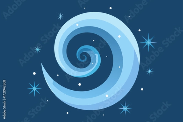 Fototapeta A beautiful winter night sky design with a bright moon, stars, and snowflakes is a perfect symbol for a holiday card