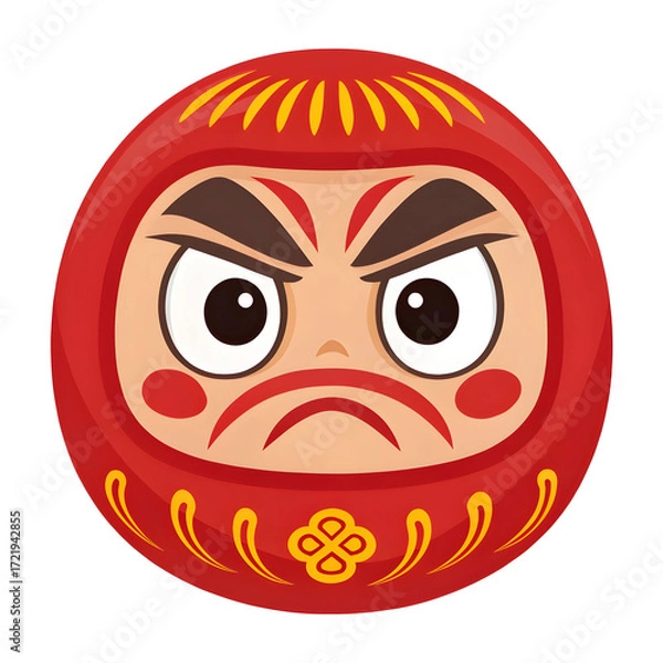 Fototapeta A vivid red angry face with intense expression, isolated on a white background, symbolizing rage,