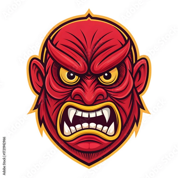 Fototapeta A vivid red angry face with intense expression, isolated on a white background, symbolizing rage,