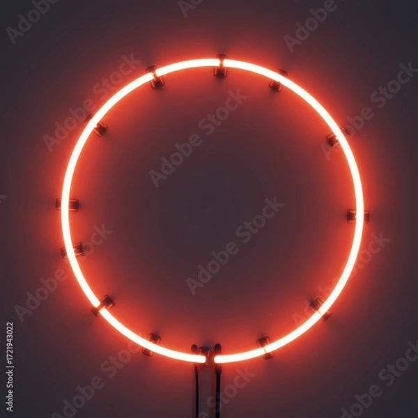 Fototapeta Glowing red neon circle against a dark background, creating a vibrant and eyecatching abstract design