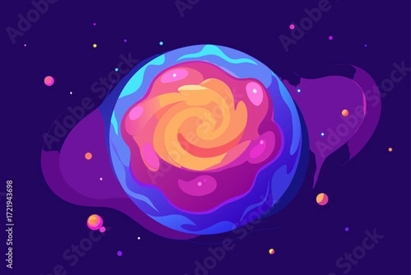 Fototapeta Abstract colorful background with vibrant bubbles and a spiral galaxy design, illuminating the night sky with stars