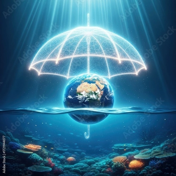Fototapeta Protecting our precious planet earth from rising waters and environmental hazards