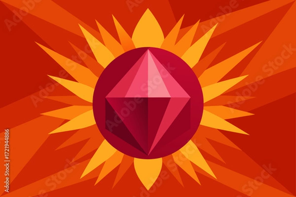 Fototapeta Vector geometric abstract background with a red heart-shaped ruby crystal icon