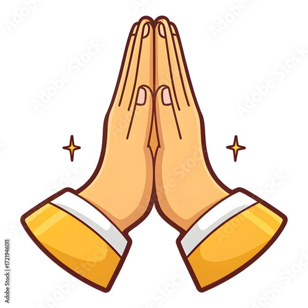 Fototapeta Emoji-style hands raised in a prayer or gratitude gesture, isolated on a white background, symbolizing hope, respect,