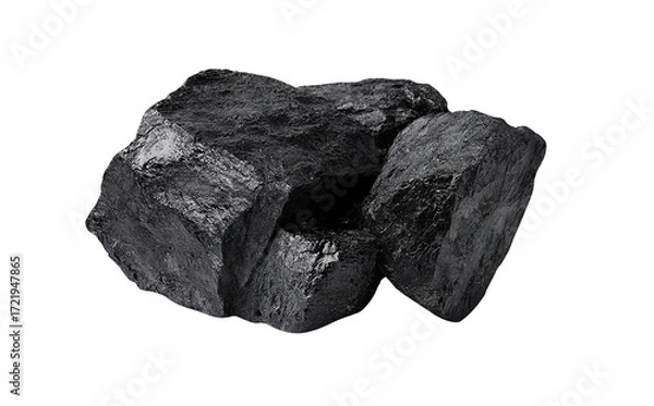 Fototapeta an ultra-realistic photograph of coal, a rock that is black in color and serves as the main source for energy production, on a white background. the composition should capture the texture and appearan