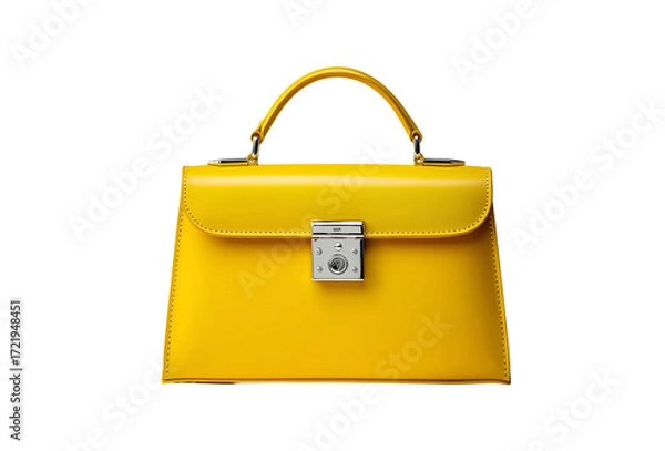 Fototapeta  a yellow leather handbag with a silver lock on a white background, front view, product photography, high resolution, high details, product design, product shot, product mockup, high quality, mock-up 