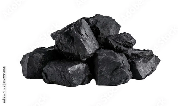 Fototapeta an ultra-realistic photograph of coal, a rock that is black in color and serves as the main source for energy production, on a white background. the composition should capture the texture and appearan