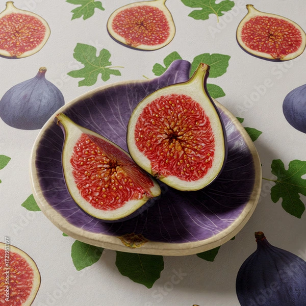 Fototapeta Fig on Plate with Fig Pattern Tablecloth