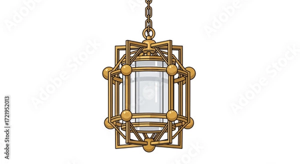 Fototapeta Ornate golden lantern fixture with geometric design, a source of light