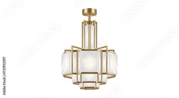 Fototapeta Sophisticated layered chandelier with gold details against a white background