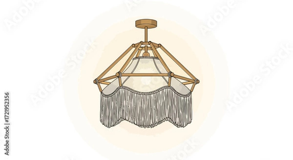 Fototapeta Stylized illustration of a fringed chandelier with intricate wooden frame