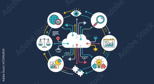Fototapeta Analyzing and understanding complex data for better decision making and business growth. Data science and analytics concepts visualized.