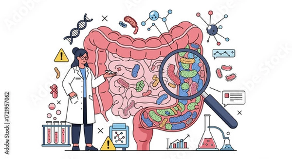 Fototapeta Exploring the complex world of the human gut microbiome and its impact on health and disease.