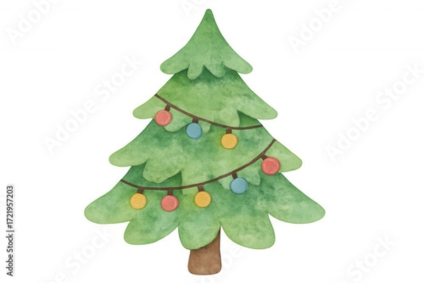 Obraz Watercolor christmas tree displaying holiday ornaments, creating a festive winter decoration, isolated with transparent background