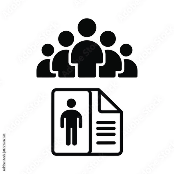 Obraz Team building silhouette icons representing human resources and recruitment process