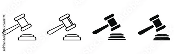 Fototapeta Vector art of gavel icons transitioning from outline to solid black on sound block 
