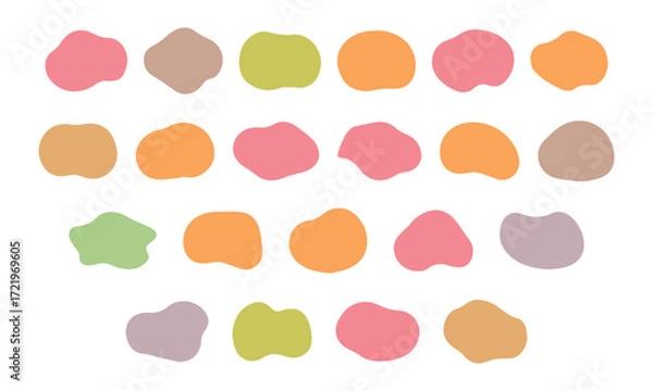 Fototapeta 抽象的　素材　セット　秋色　フレーム　見出し　あしらい　吹き出し　タイトル　飾り　枠　囲み　パーツ　シール　丸　歪み　ふにゃふにゃ　流体　シェイプ　曲線　シンプル　ポップ　おしゃれ　暖かい (Abstract material set autumn color frame heading decoration speech bubble). vector